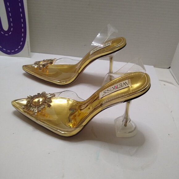 Wetkiss Women's Transparent Heel 4” Crystal Rhinestone Pointed Toe Size 7 - Picture 8 of 9